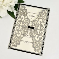 Silver Glitter Laser Cut Gatefold With Bow Tie Detail 2 230X230
