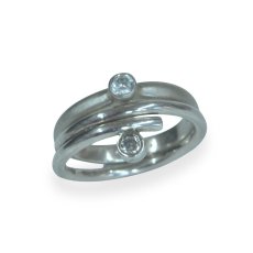 Silver Wrap Off Set Cz Engagement Ring With Centre Cz Ring 2 Stack Rings 230X230