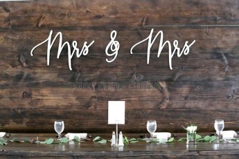 Sign Behind Head Table Lesbian Wedding Sign Behind Head Table Gay Female Wedding Showing Words Mrs Mrs 150641156 345X230