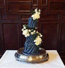 Navy Blue Draped Fondant Wedding Cake 221X230
